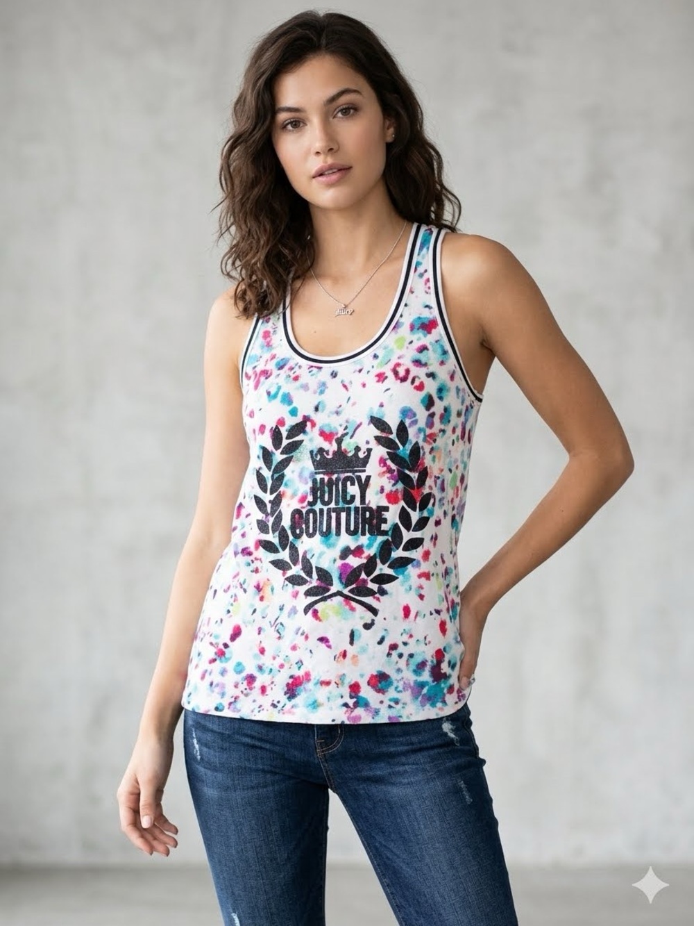 Juicy Couture | Multicolor Animal Tie-Dye Print Splash Glitter Logo Tank Size XL